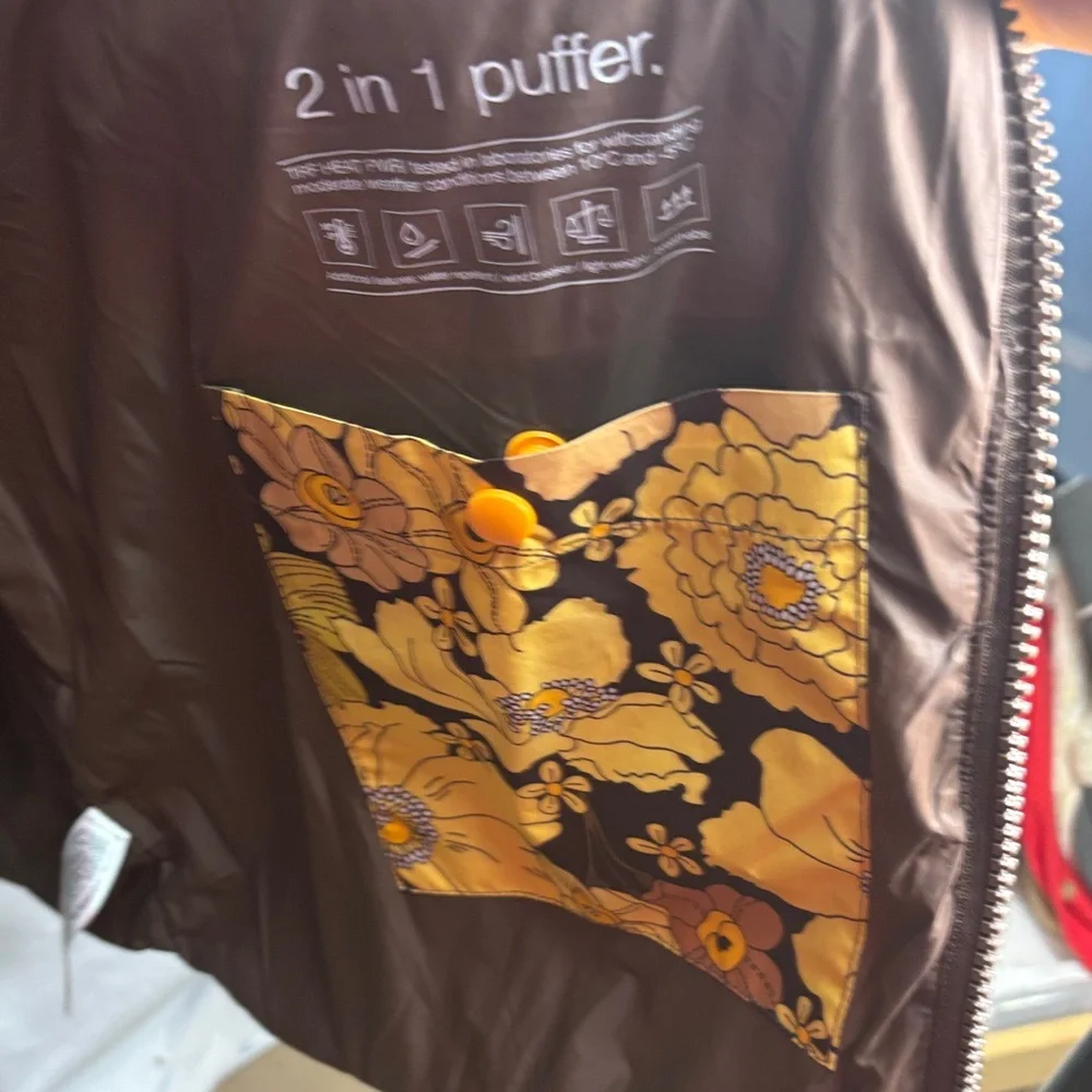 Zara‎ Floral Puffer Jacket in Yellow and Brown